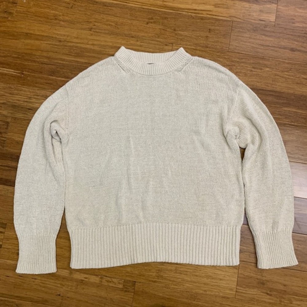 Banana Republic Knit Sweater Women Size Small Beige Crew Neck Long Sleeve Cotton